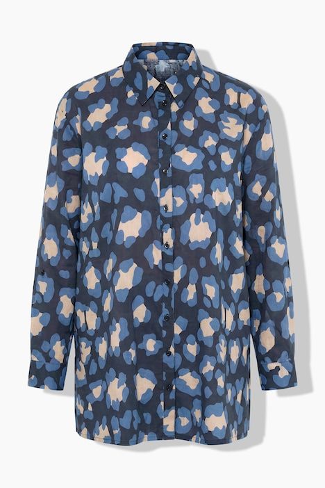 Chemisier motif léopard, coupe évasée, manches longues et col chemise