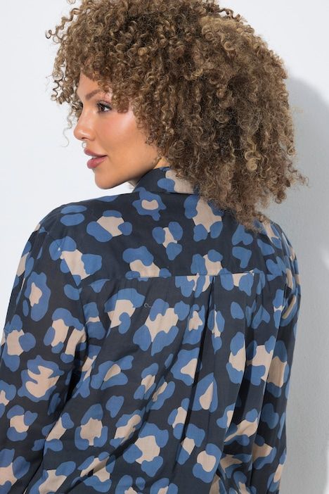 Chemisier motif léopard, coupe évasée, manches longues et col chemise