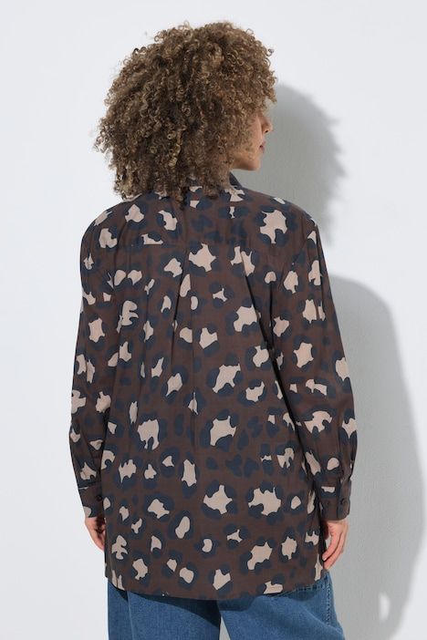 Chemisier motif léopard, coupe évasée, manches longues et col chemise