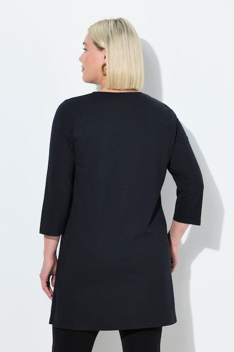 T-shirt long coupe évasée, décolleté rond et manches 3/4