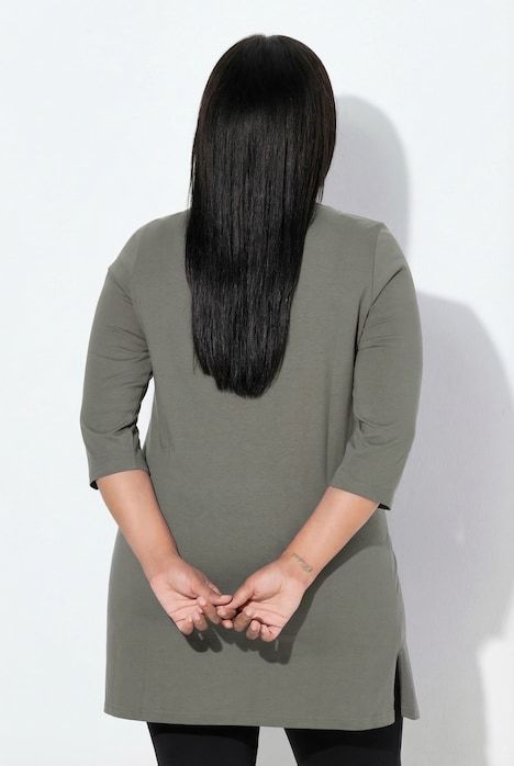 T-shirt long coupe évasée, décolleté rond et manches 3/4