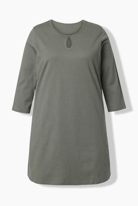 T-shirt long coupe évasée, décolleté rond et manches 3/4