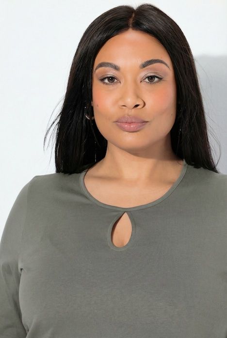 T-shirt long coupe évasée, décolleté rond et manches 3/4