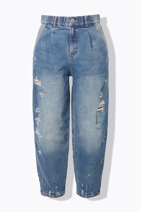 Jean ballon 5 poches. Coupe taille haute. Effets destroy