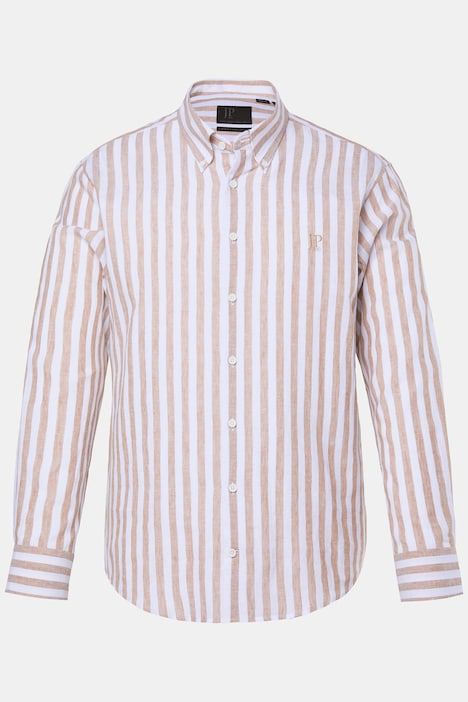 Chemise JP 1880 en lin mélangé à rayures, manches longues et col à pointes boutonnées, coupe Modern Fit - jusqu'au 8 XL