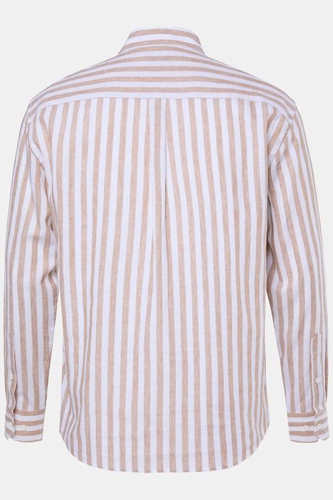 Chemise JP 1880 en lin mélangé à rayures, manches longues et col à pointes boutonnées, coupe Modern Fit - jusqu'au 8 XL