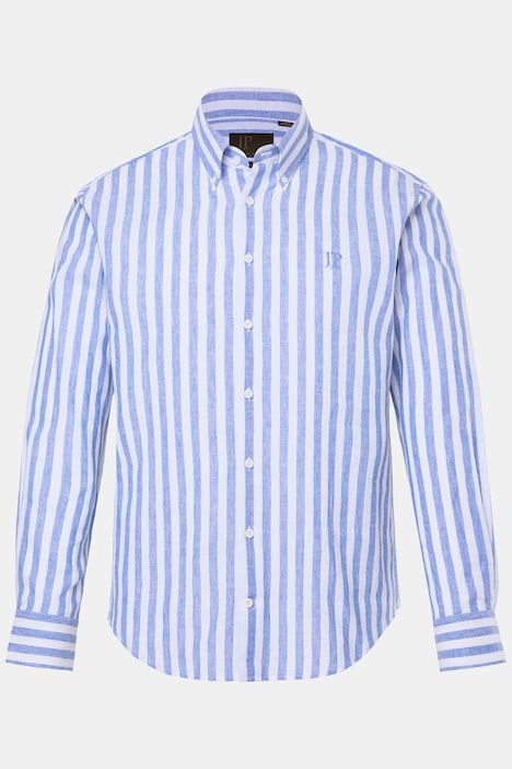Chemise JP 1880 en lin mélangé à rayures, manches longues et col à pointes boutonnées, coupe Modern Fit - jusqu'au 8 XL