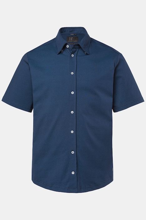Chemise en jersey JP 1880 imprimé all-over, manches courtes et col à pointes boutonnées sous patte, coupe Modern Fit - jusqu'au 8 XL