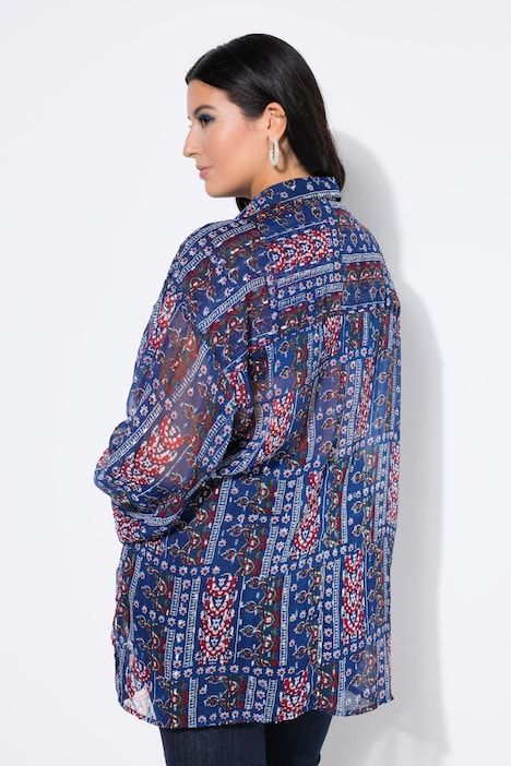 Blouse en mousseline, coupe Loose Shape, mélange d'imprimés et manches longues ballon