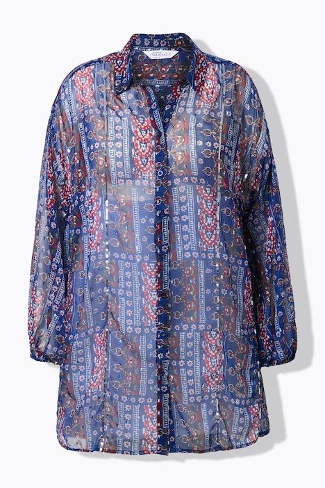 Blouse en mousseline, coupe Loose Shape, mélange d'imprimés et manches longues ballon