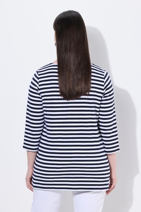 T-shirt à rayures en coton Pima, encolure bateau, manches 3/4