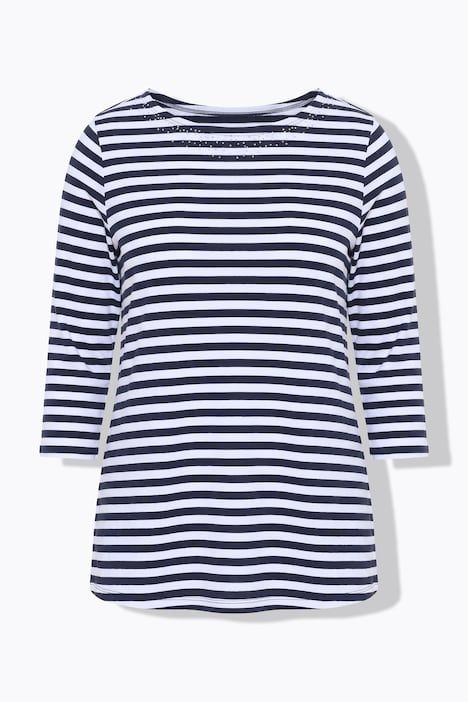 T-shirt à rayures en coton Pima, encolure bateau, manches 3/4