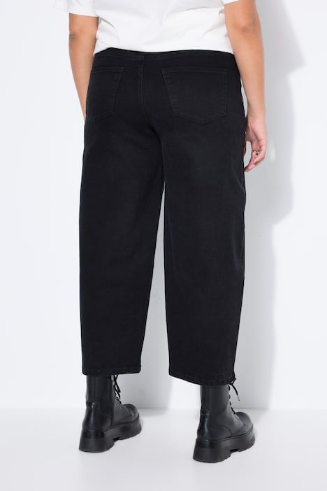 Jean Barrel avec rivets fantaisie, jambe ballon et taille haute