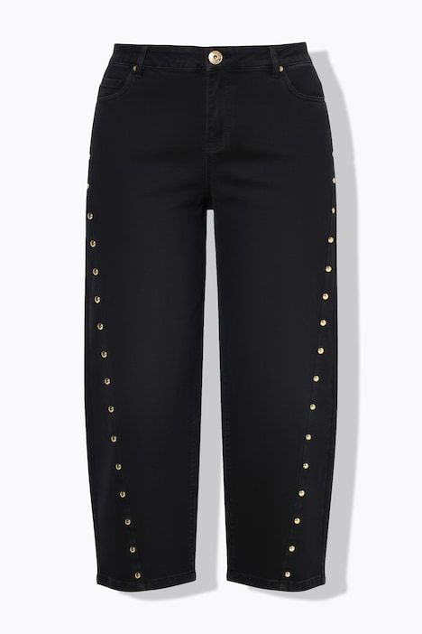 Jean Barrel avec rivets fantaisie, jambe ballon et taille haute