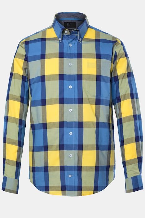 Chemise à carreaux JP 1880, manches longues et col à pointes boutonnée, coupe Modern Fit - jusqu'au 8 XL