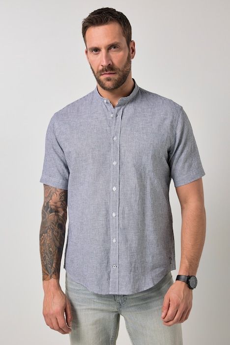 Chemise JP 1880 en in mélangé, imprimé à carreaux, manches courtes et col Kent, coupe Modern Fit - jusqu'au 8 XL