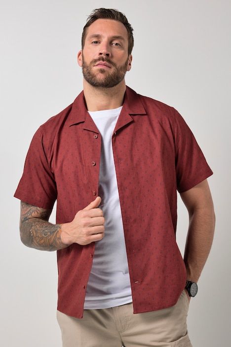 Chemise JP 1880 en lin mélangé, imprimé all-over, manches courtes et col cubain, coupe Cuba Fit - jusqu'au 8 XL