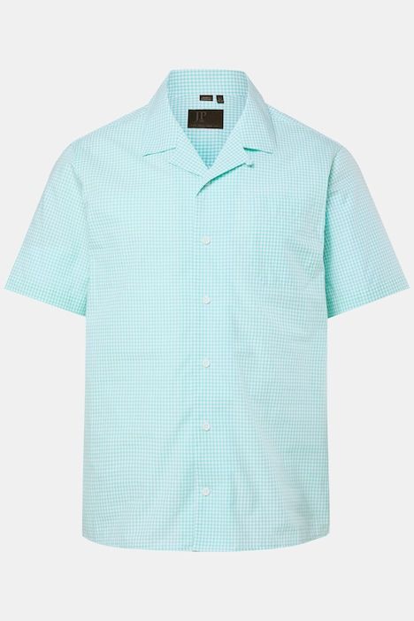 Chemise à carreaux JP 1880, coupe Cuba-Fit, manches courtes et col cubain - jusqu'au 8 XL