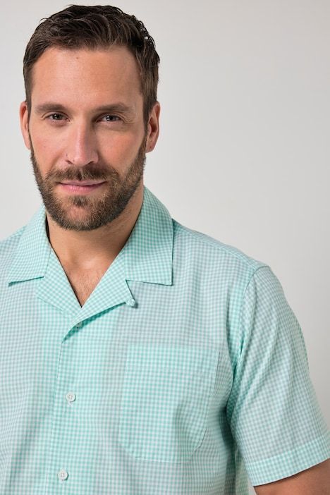 Chemise à carreaux JP 1880, coupe Cuba-Fit, manches courtes et col cubain - jusqu'au 8 XL