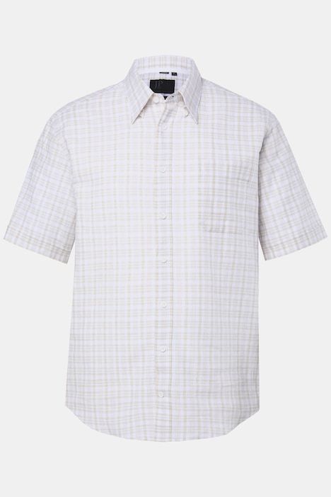Chemise à carreaux JP 1880 en lin mélangé, manches courtes et col à pointes boutonnée, coupe Modern Fit - jusqu'au 8 XL