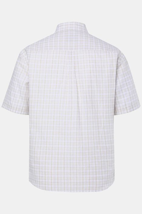 Chemise à carreaux JP 1880 en lin mélangé, manches courtes et col à pointes boutonnée, coupe Modern Fit - jusqu'au 8 XL