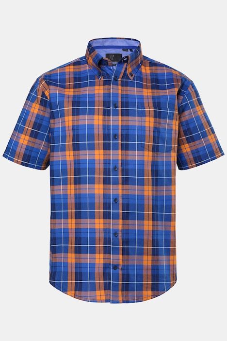 Chemise à carreaux JP 1880, manches courtes et col à pointes boutonnées, coupe Modern Fit - jusqu'au 8 XL