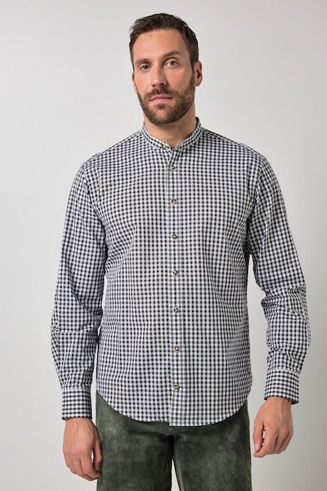 Chemise à carreaux traditionnelle JP 1880, manches longues et col officier, coupe Modern Fit - jusqu'au 8 XL