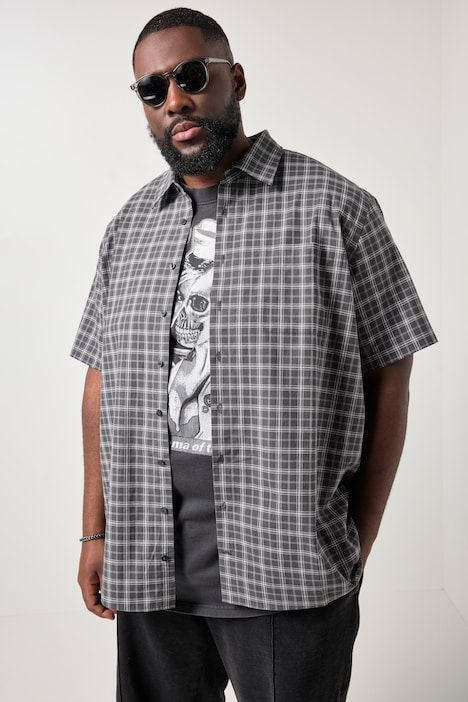 Chemise à carreaux, manches courtes et col Kent, coupe Boxy Fit – jusqu'au 8 XL