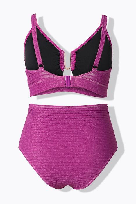 Bikini à bonnets souples, matière scintillante, bretelles réglables et barrettes fantaisie