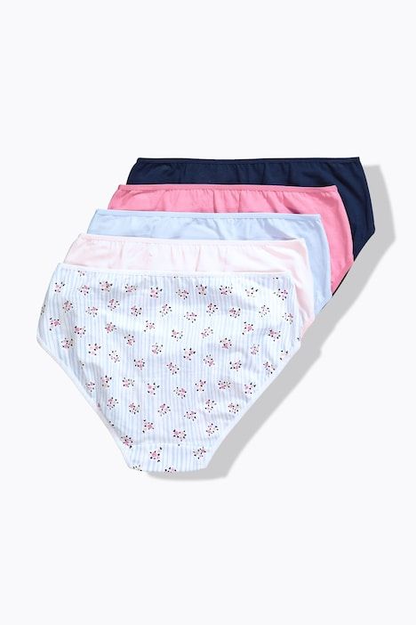 Culottes midi, lot de 5, rayures-fleurs/couleur unie
