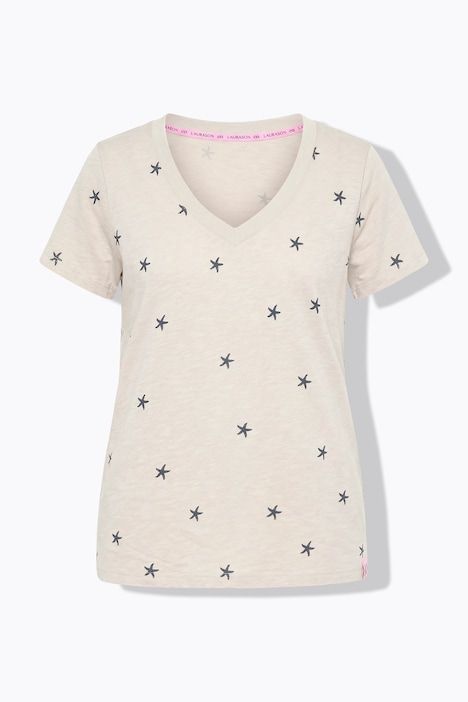 T-shirt, col en V, manches 1/2, impression intégrale