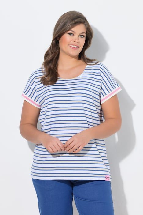 T-shirt à rayures, col rond, manches 1/2