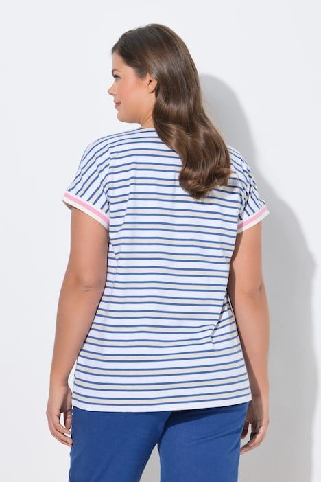 T-shirt à rayures, col rond, manches 1/2