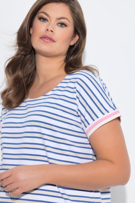 T-shirt à rayures, col rond, manches 1/2