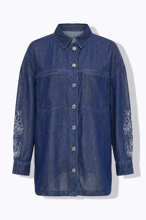 Chemise en jean, coupe oversize, broderie sur les manches