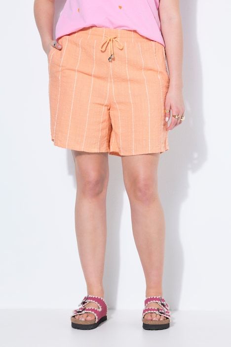 Short jambes larges rayé texturé, taille élastique