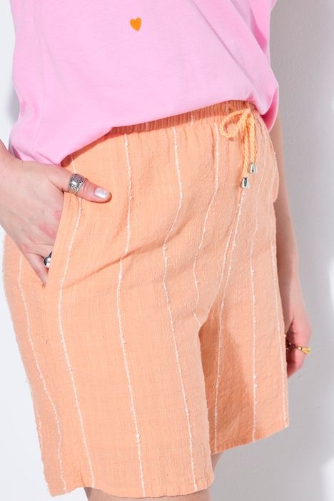 Short jambes larges rayé texturé, taille élastique