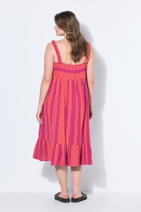 Robe longue, ligne A, jacquard, bretelles extensibles