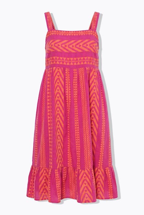 Robe longue, ligne A, jacquard, bretelles extensibles