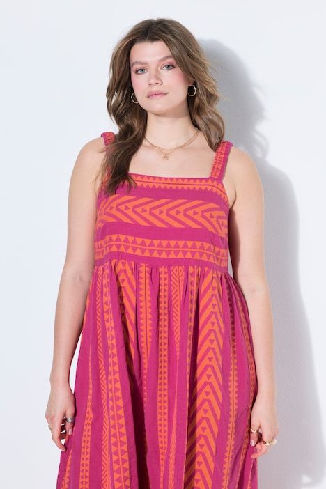 Robe longue, ligne A, jacquard, bretelles extensibles