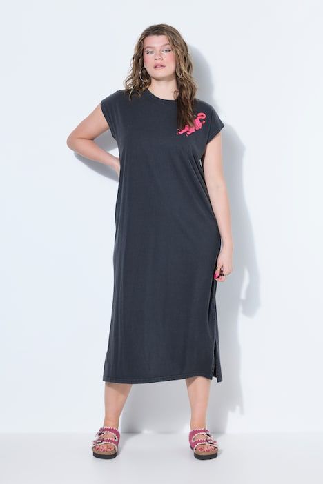 Robe midi jersey, coupe droite oversize, délavage acide