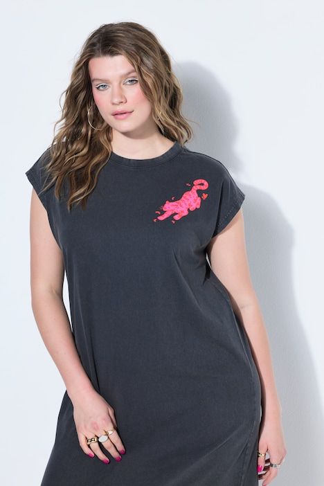 Robe midi jersey, coupe droite oversize, délavage acide