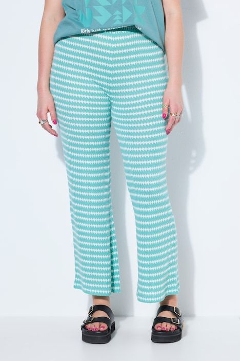 Pantalon jambes larges, texture et rayures, taille élastique