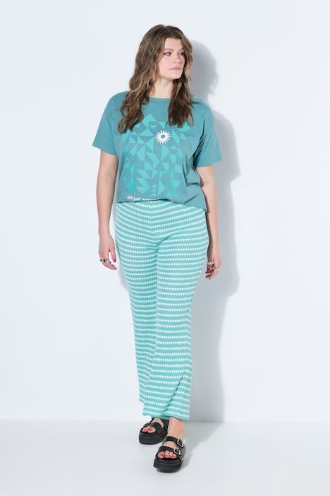 Pantalon jambes larges, texture et rayures, taille élastique