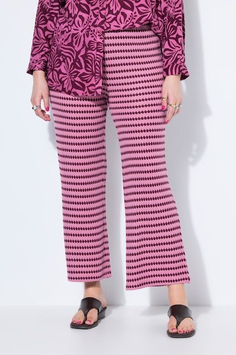 Pantalon jambes larges, texture et rayures, taille élastique