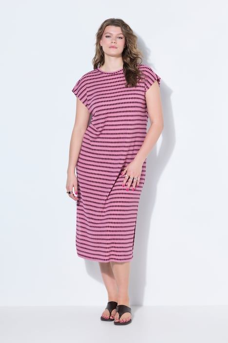 Robe midi oversize, en jersey, rayures texturées, sans manches