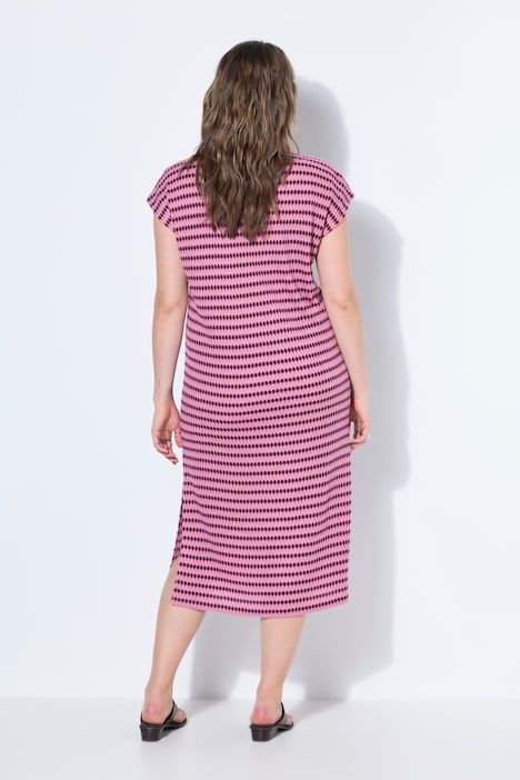 Robe midi oversize, en jersey, rayures texturées, sans manches