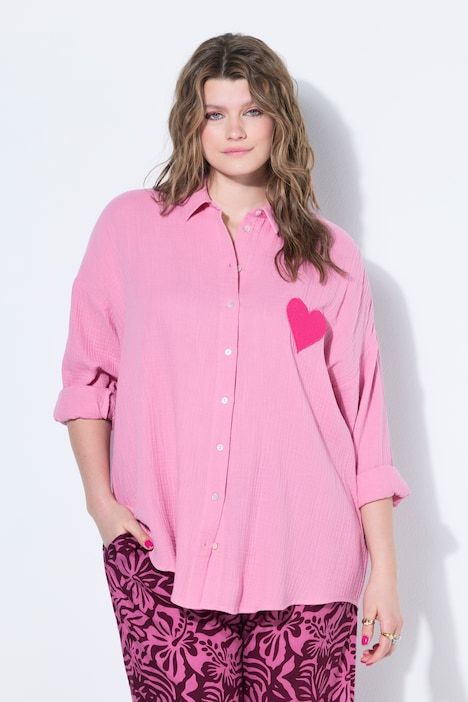Blouse oversize en mousseline, écusson cœur