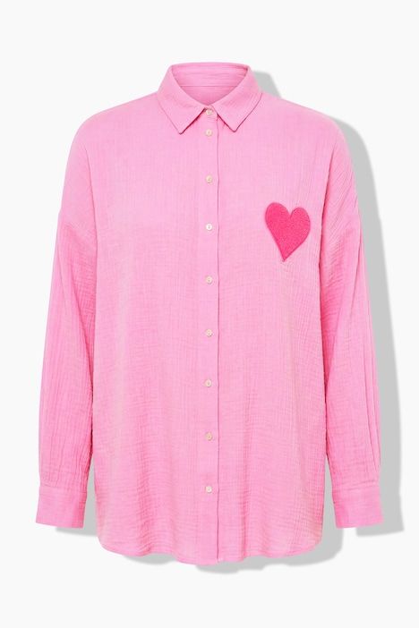 Blouse oversize en mousseline, écusson cœur