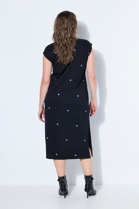 Robe midi oversize jersey, cœurs floqués, sans manches